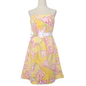 Lilly Pulitzer Amberly Yellow Strapless Bow Mini Dress Size 8 Coquette Easter